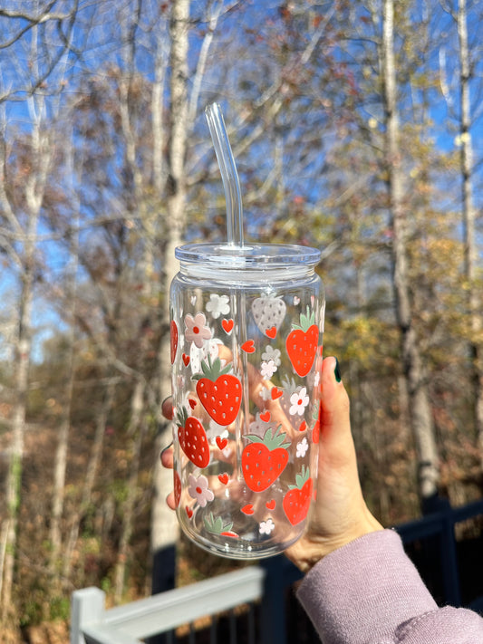 Strawberry Flower 16oz glass cup