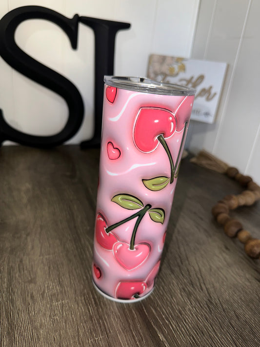 Cherry 3D inflated puffy 20oz tumbler