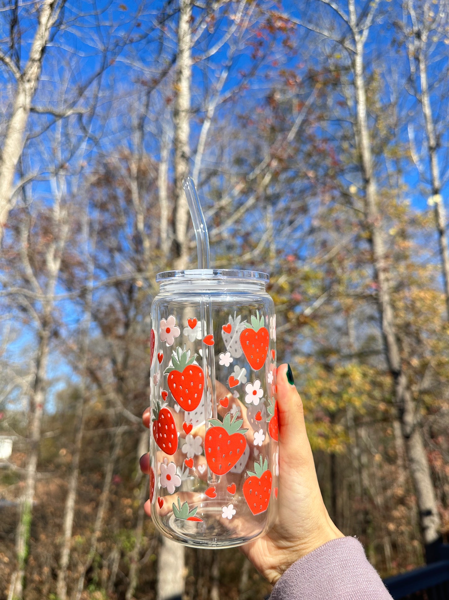 Strawberry Flower 16oz glass cup