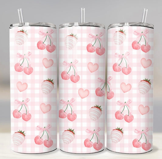 Pink heart and cherry 20oz tumbler